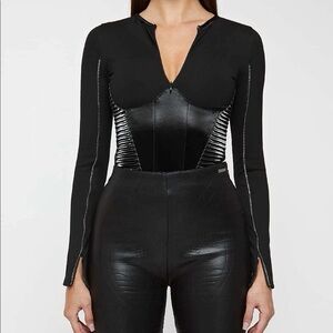 Maniere De Voir Black Long Sleeve Bodysuit